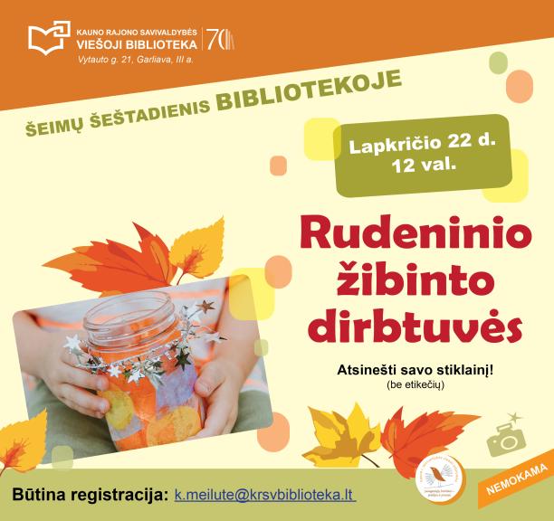 Šeimų šeštadienis bibliotekoje: rudeninio žibinto dirbtuvės